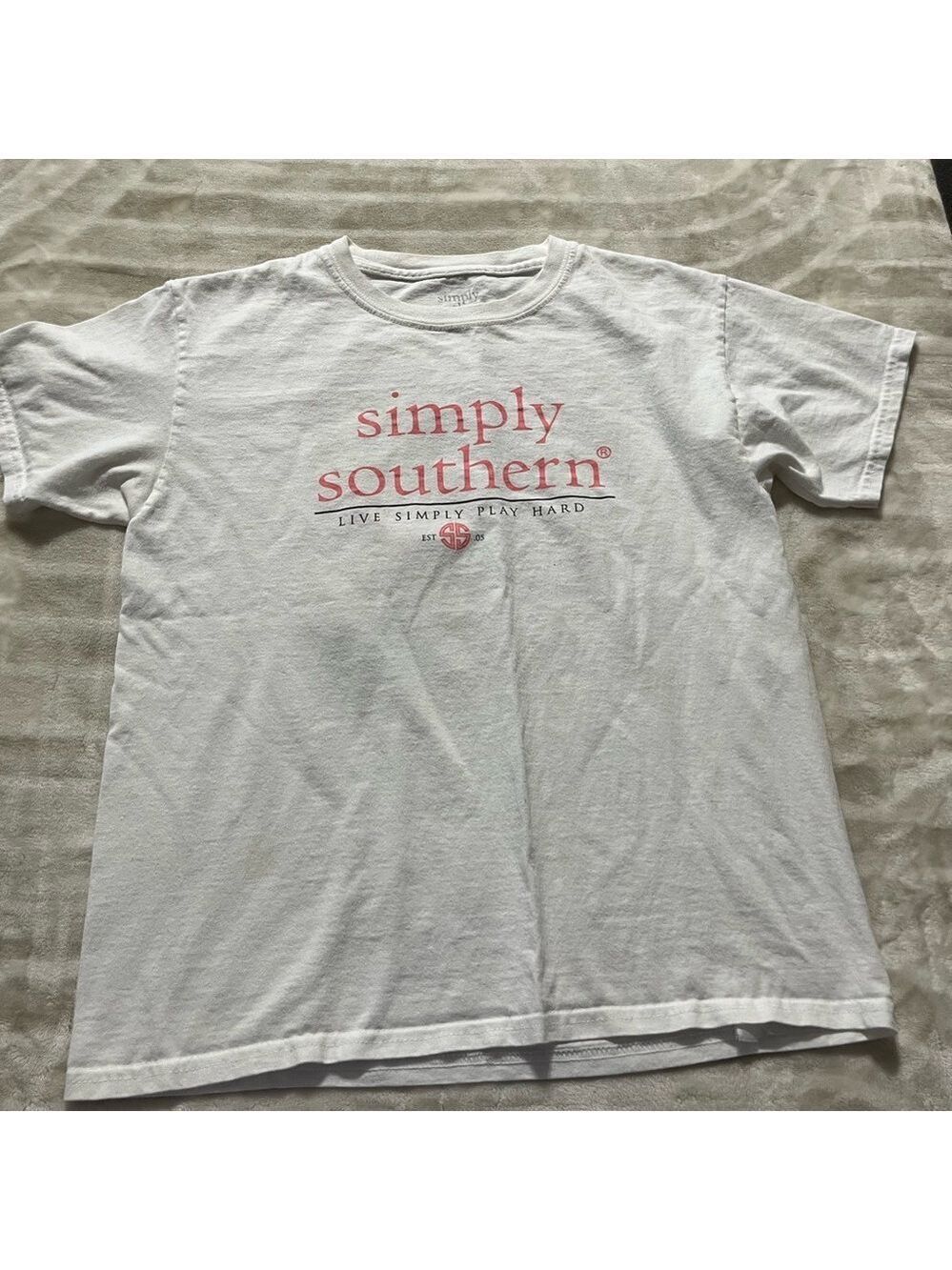 Simply Southern White Tee with Pink Lettering YL